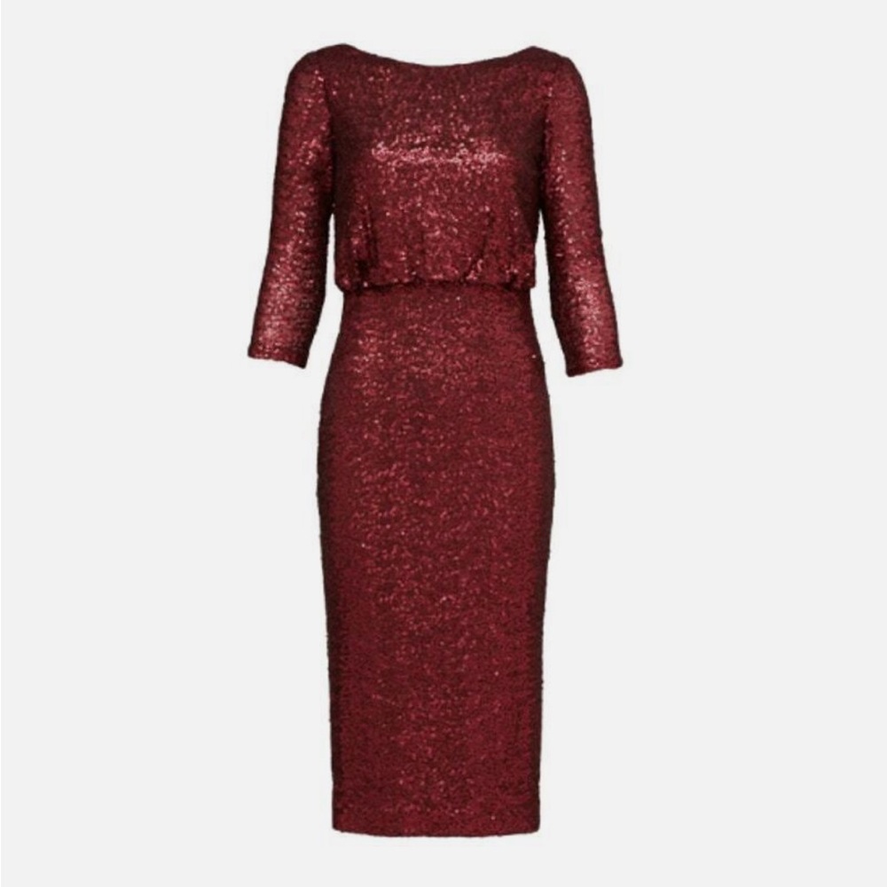 Badgley Mischka Burgundy Sequin Midi Dress